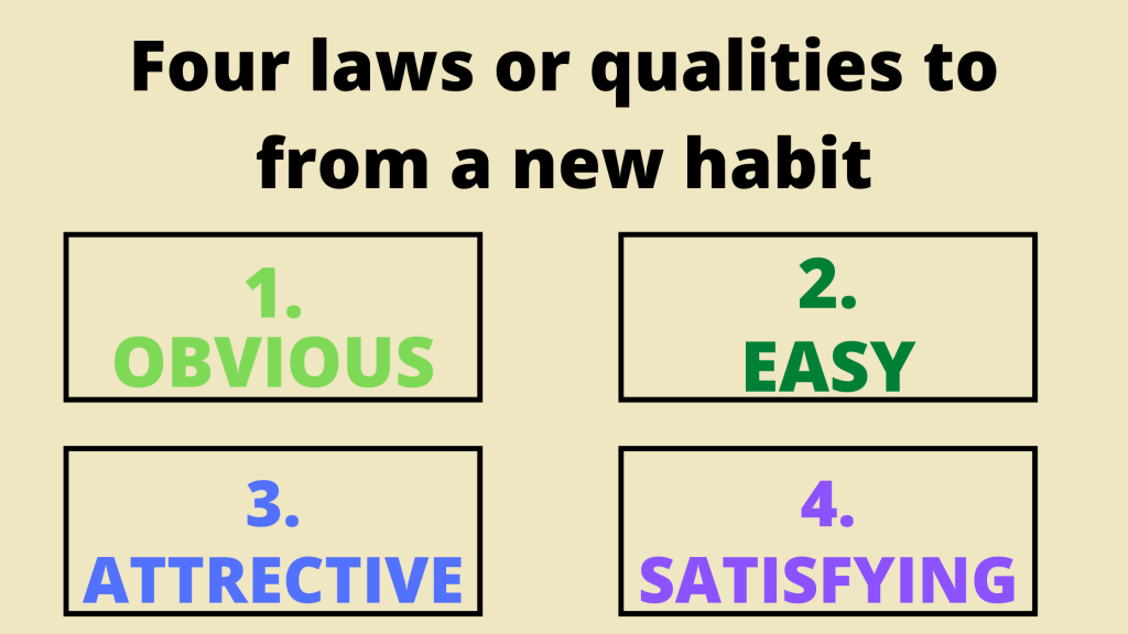 Four laws or qualities to from a new habit - atomic habits summary